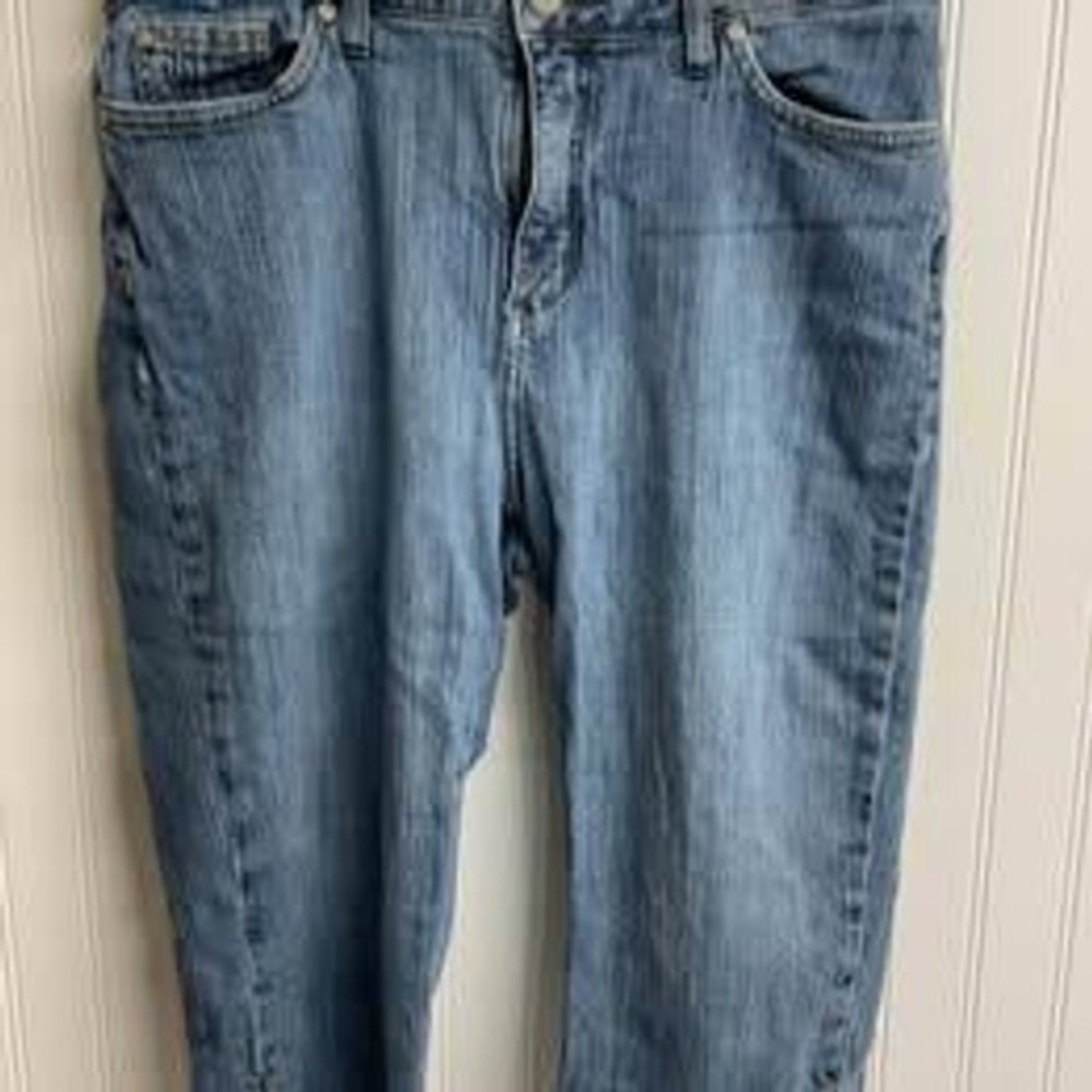Lee Mid Rise Straight Leg Jeans Medium Wash Blue Denim Stretch Size 14 Medium